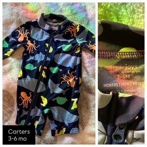 3-6 months Navy Shark and Octopus Print Swimsuit